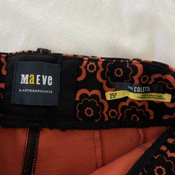 Anthropologie Maeve The Colette Crop Wide Leg Ponte Pants in Black Motif Orange - Picture 9 of 12